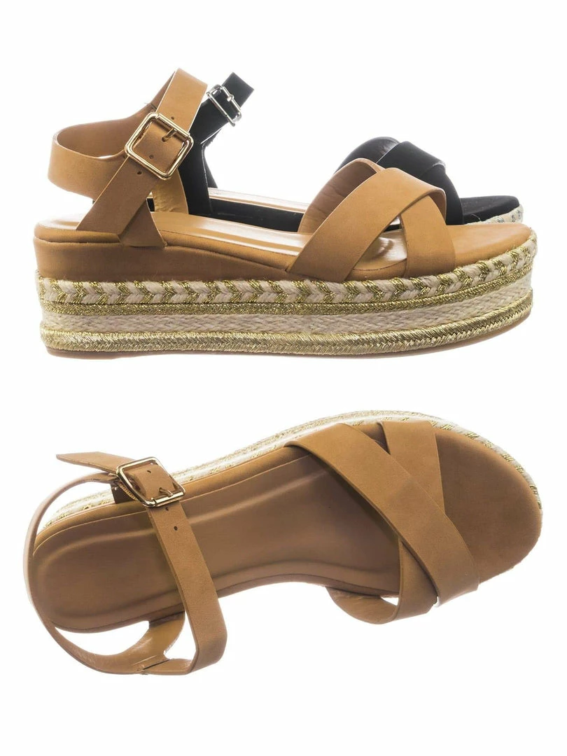 Bamboo New Infinity07 Women Espadrille Flatform W Metallic Thread W Rope Jute Wrap Sandal