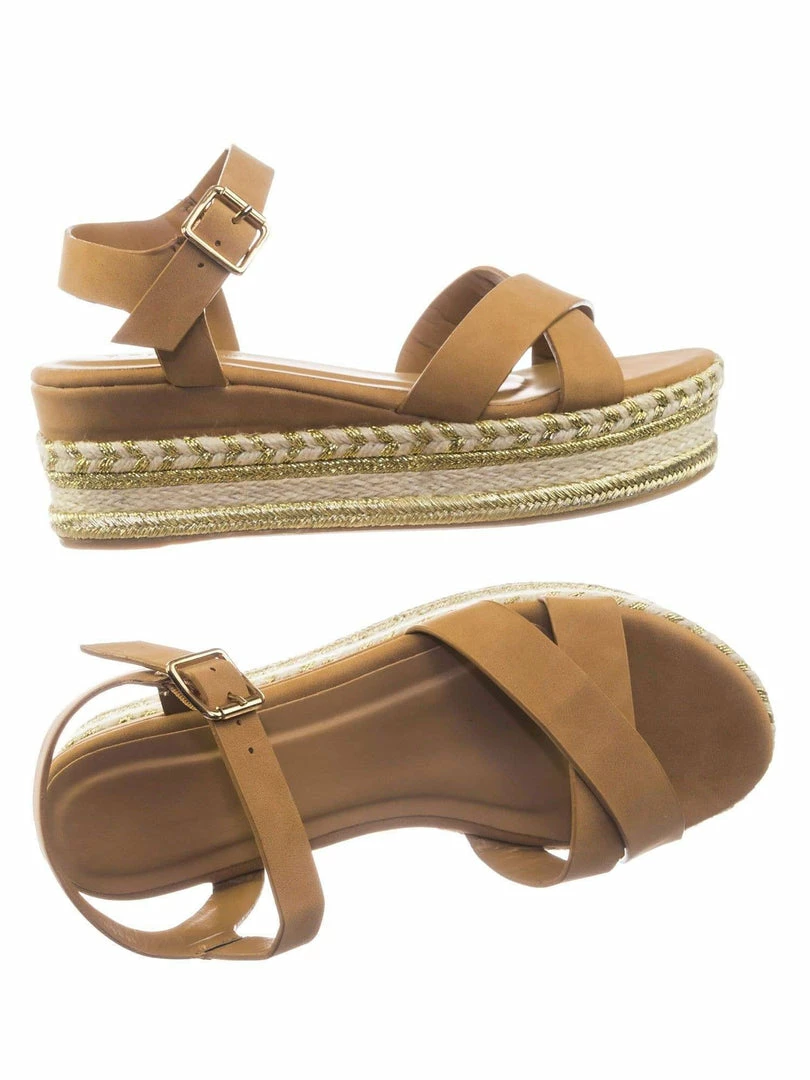 Bamboo New Infinity07 Women Espadrille Flatform W Metallic Thread W Rope Jute Wrap Sandal