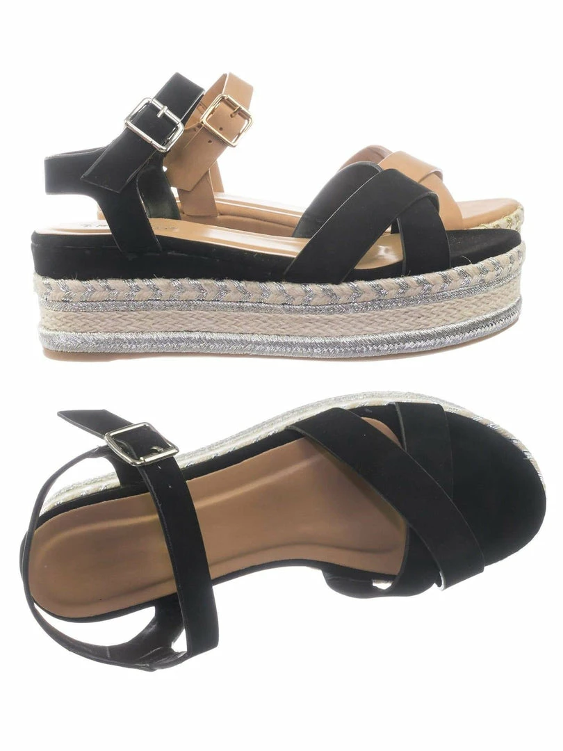 Bamboo New Infinity07 Women Espadrille Flatform W Metallic Thread W Rope Jute Wrap Sandal