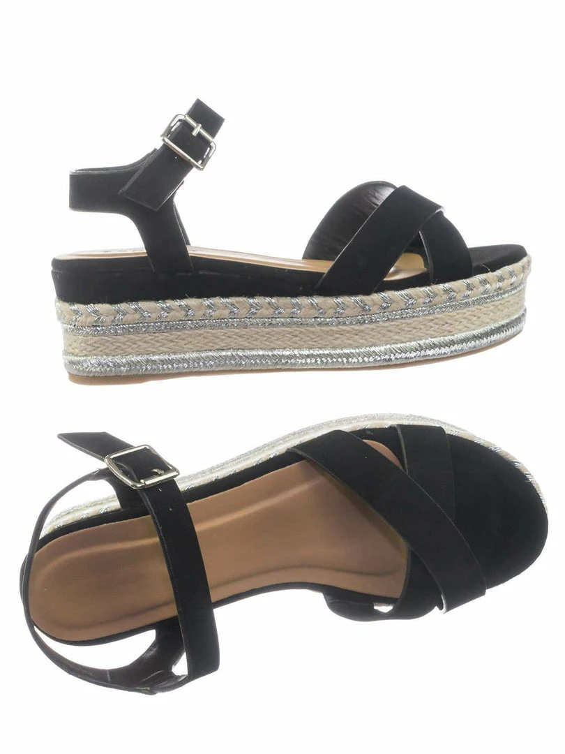 Bamboo New Infinity07 Women Espadrille Flatform W Metallic Thread W Rope Jute Wrap Sandal