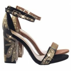 Bamboo Influencer17 M6Brocade Metallic Floral Embroidery Block High Heel Sandal New