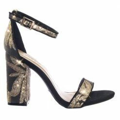 Bamboo Influencer17 M6Brocade Metallic Floral Embroidery Block High Heel Sandal New
