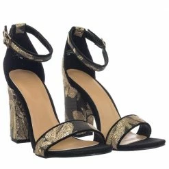 Bamboo Influencer17 M6Brocade Metallic Floral Embroidery Block High Heel Sandal New