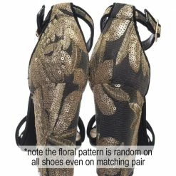 Bamboo Influencer17 M6Brocade Metallic Floral Embroidery Block High Heel Sandal New