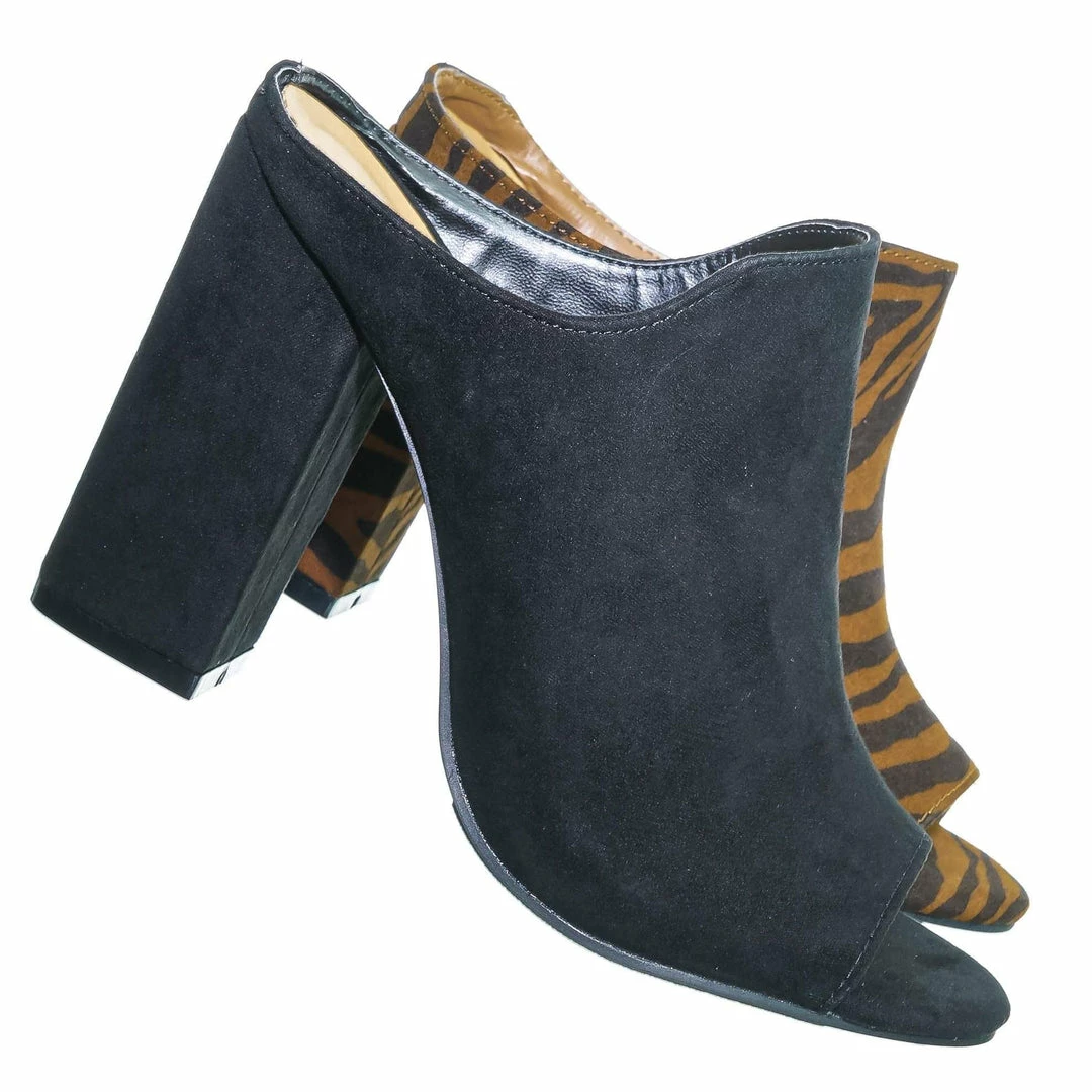 Bamboo Influencer29 Peep Toe Mule Sandals - Womens Slip On Chunky Block High Heels