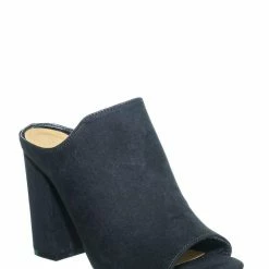 Bamboo Influencer29 Peep Toe Mule Sandals - Womens Slip On Chunky Block High Heels