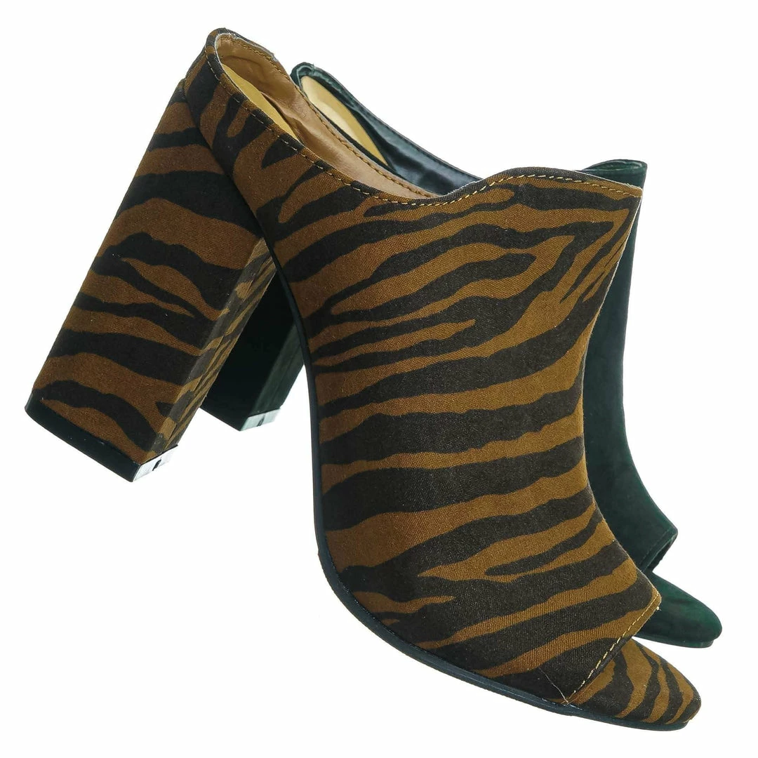 Bamboo Influencer29 Peep Toe Mule Sandals - Womens Slip On Chunky Block High Heels