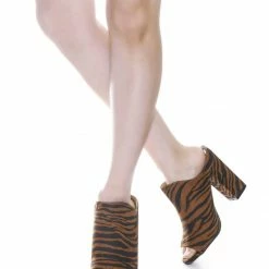 Bamboo Influencer29 Peep Toe Mule Sandals - Womens Slip On Chunky Block High Heels