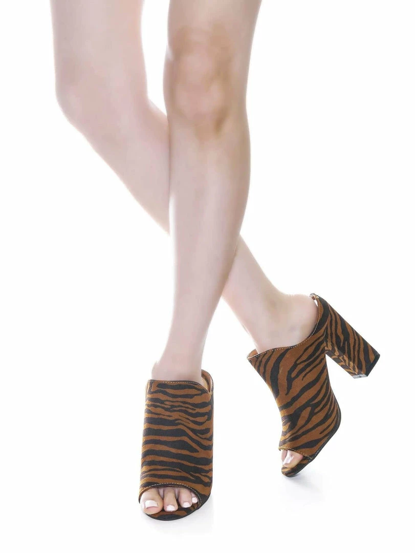 Bamboo Influencer29 Peep Toe Mule Sandals - Womens Slip On Chunky Block High Heels