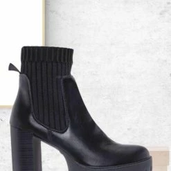 Bamboo Intense01 Chelsea Boots W Elastic Knit Sweater Sock - Threaded Lug Sole Bootie New