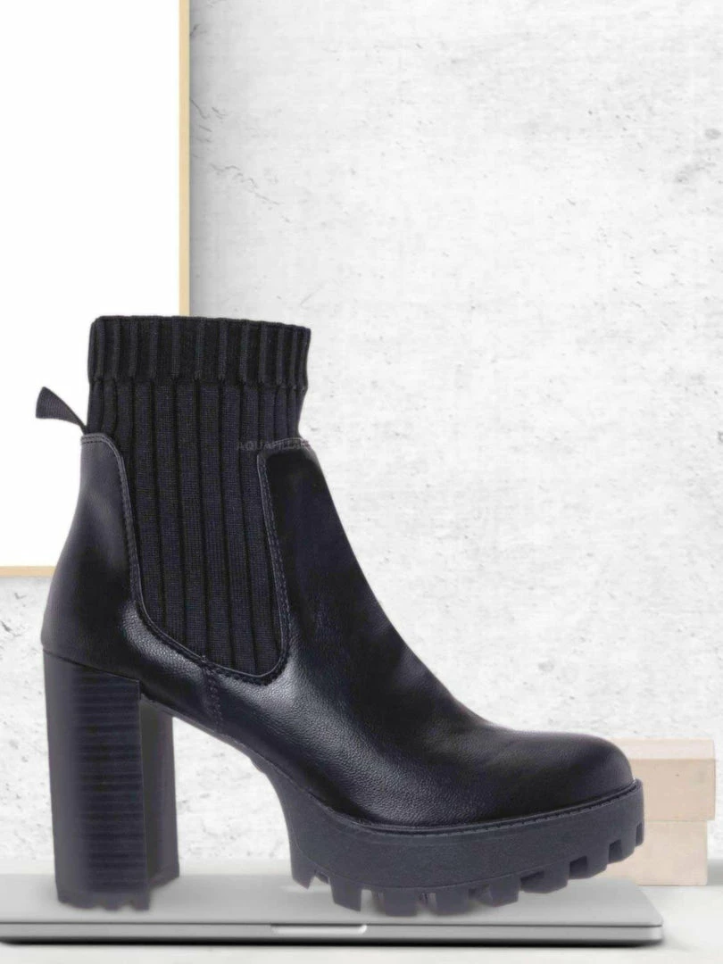 Bamboo Intense01 Chelsea Boots W Elastic Knit Sweater Sock - Threaded Lug Sole Bootie New