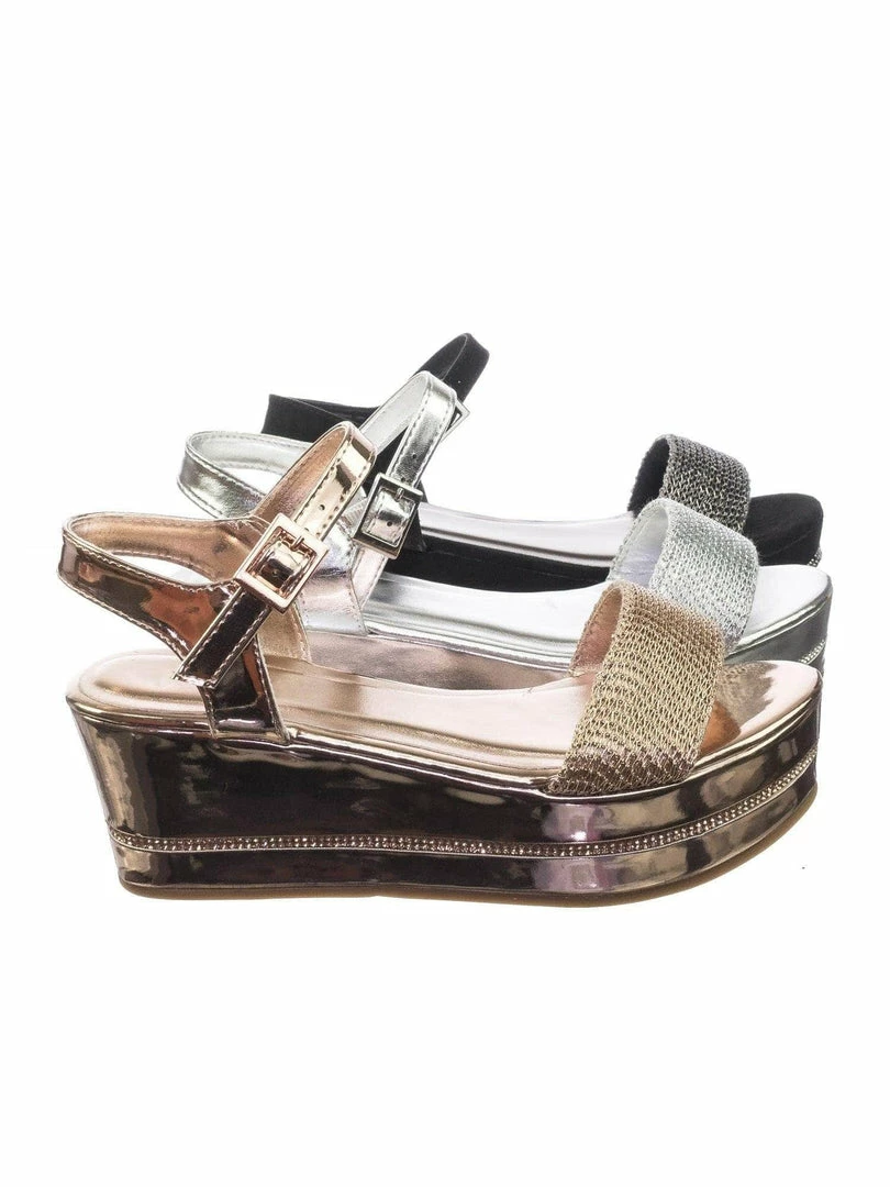 Bamboo Joyas03 Platform Flatform Sandal W Chain Fabric Upper Rhinestone Stud Strip