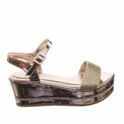 Bamboo Joyas03 Platform Flatform Sandal W Chain Fabric Upper Rhinestone Stud Strip