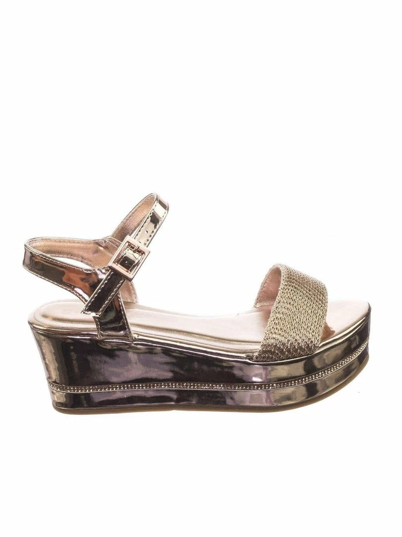 Bamboo Joyas03 Platform Flatform Sandal W Chain Fabric Upper Rhinestone Stud Strip