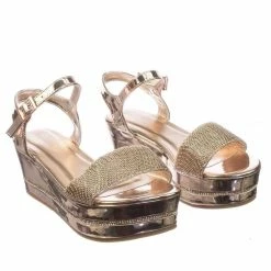 Bamboo Joyas03 Platform Flatform Sandal W Chain Fabric Upper Rhinestone Stud Strip