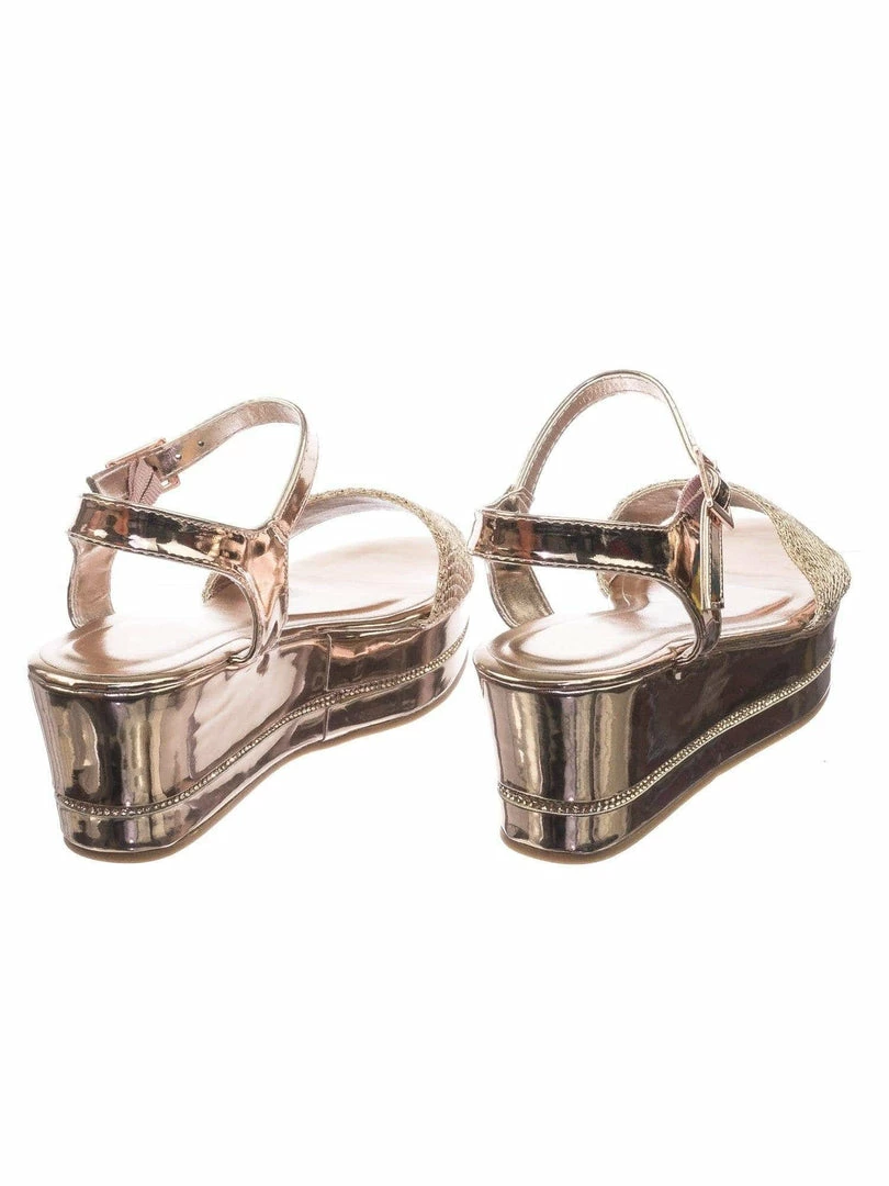 Bamboo Joyas03 Platform Flatform Sandal W Chain Fabric Upper Rhinestone Stud Strip