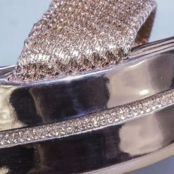 Bamboo Joyas03 Platform Flatform Sandal W Chain Fabric Upper Rhinestone Stud Strip