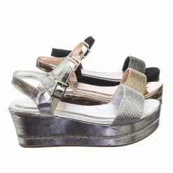 Bamboo Joyas03 Platform Flatform Sandal W Chain Fabric Upper Rhinestone Stud Strip