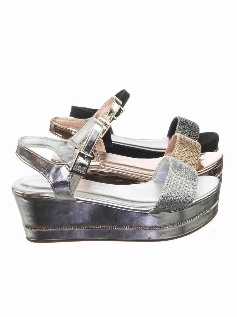 Bamboo Joyas03 Platform Flatform Sandal W Chain Fabric Upper Rhinestone Stud Strip