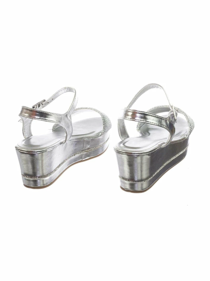 Bamboo Joyas03 Platform Flatform Sandal W Chain Fabric Upper Rhinestone Stud Strip