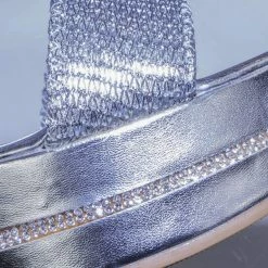 Bamboo Joyas03 Platform Flatform Sandal W Chain Fabric Upper Rhinestone Stud Strip