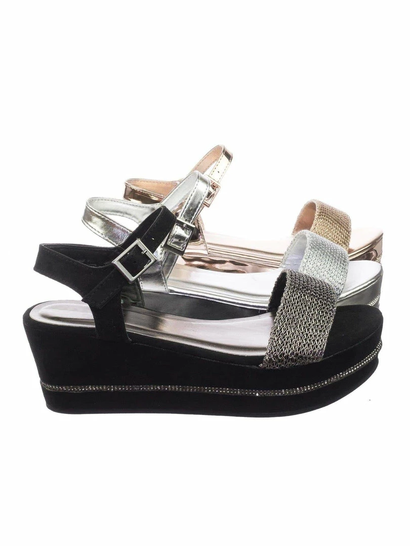 Bamboo Joyas03 Platform Flatform Sandal W Chain Fabric Upper Rhinestone Stud Strip