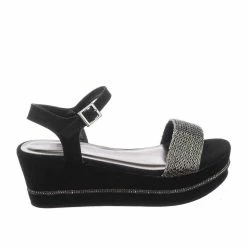 Bamboo Joyas03 Platform Flatform Sandal W Chain Fabric Upper Rhinestone Stud Strip