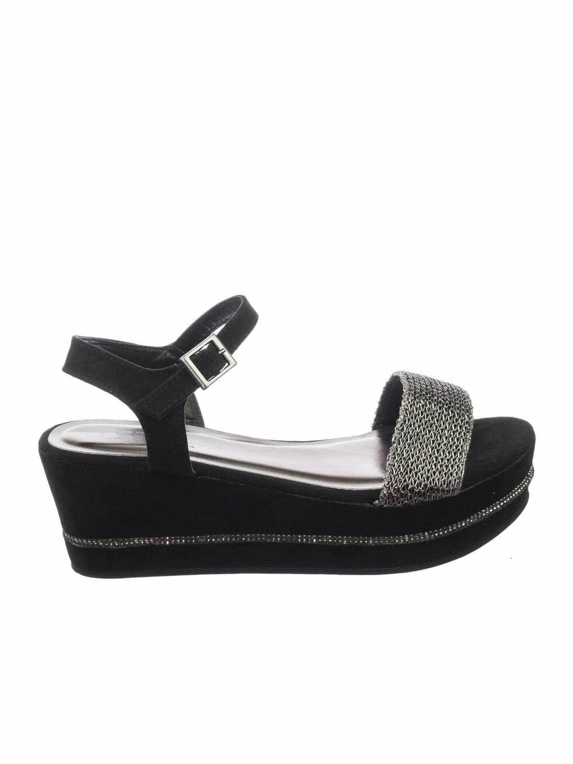 Bamboo Joyas03 Platform Flatform Sandal W Chain Fabric Upper Rhinestone Stud Strip