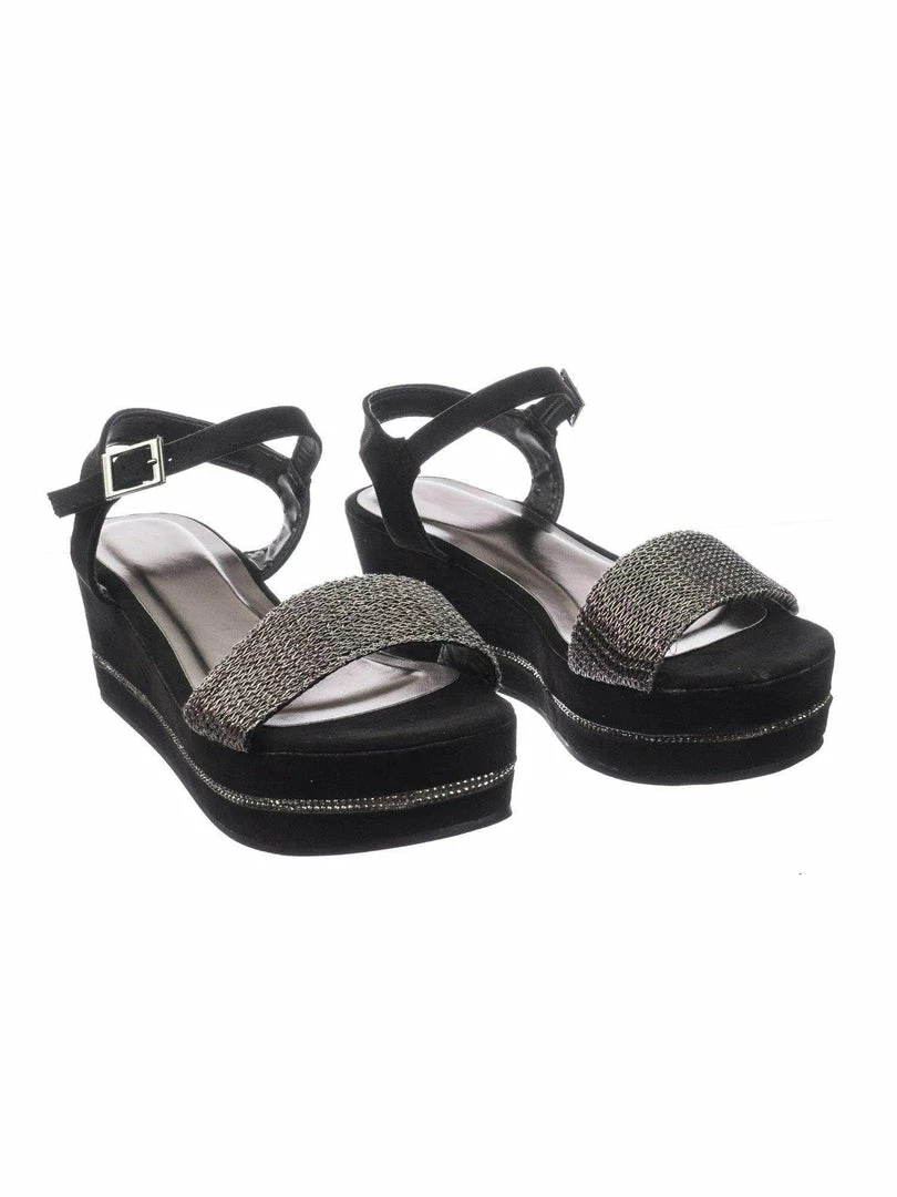 Bamboo Joyas03 Platform Flatform Sandal W Chain Fabric Upper Rhinestone Stud Strip