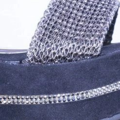 Bamboo Joyas03 Platform Flatform Sandal W Chain Fabric Upper Rhinestone Stud Strip