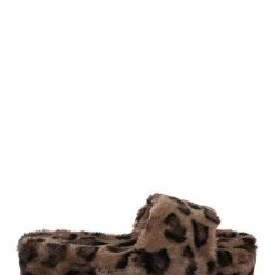Bamboo Leverage12 Furry Platform Slides - Faux Fur Chunky Slipper In Rainbow & Leopard New