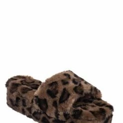 Bamboo Leverage12 Furry Platform Slides - Faux Fur Chunky Slipper In Rainbow & Leopard New