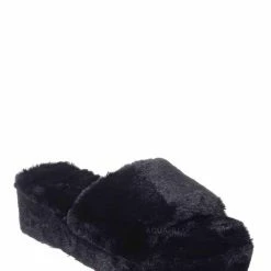 Bamboo Leverage12 Furry Platform Slides - Faux Fur Chunky Slipper In Rainbow & Leopard New