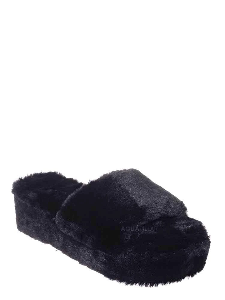 Bamboo Leverage12 Furry Platform Slides - Faux Fur Chunky Slipper In Rainbow & Leopard New