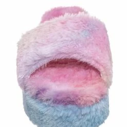 Bamboo Leverage12 Furry Platform Slides - Faux Fur Chunky Slipper In Rainbow & Leopard New