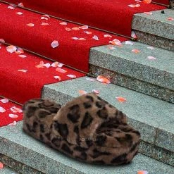 Bamboo Leverage12 Furry Platform Slides - Faux Fur Chunky Slipper In Rainbow & Leopard New