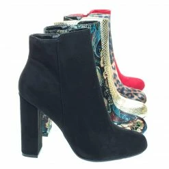 Bamboo New Living23 Embossed & Embroidery Block Heel Ankle Bootie W Faux Fur Lining