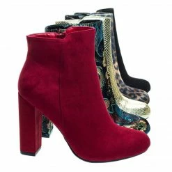Bamboo New Living23 Embossed & Embroidery Block Heel Ankle Bootie W Faux Fur Lining