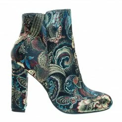 Bamboo New Living23 Embossed & Embroidery Block Heel Ankle Bootie W Faux Fur Lining