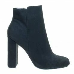 Bamboo New Living23 Embossed & Embroidery Block Heel Ankle Bootie W Faux Fur Lining