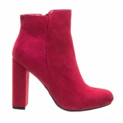Bamboo New Living23 Embossed & Embroidery Block Heel Ankle Bootie W Faux Fur Lining