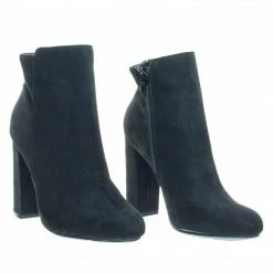 Bamboo New Living23 Embossed & Embroidery Block Heel Ankle Bootie W Faux Fur Lining