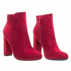 Bamboo New Living23 Embossed & Embroidery Block Heel Ankle Bootie W Faux Fur Lining