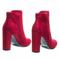 Bamboo New Living23 Embossed & Embroidery Block Heel Ankle Bootie W Faux Fur Lining