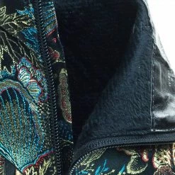 Bamboo New Living23 Embossed & Embroidery Block Heel Ankle Bootie W Faux Fur Lining