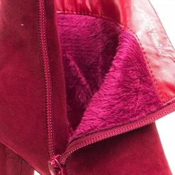 Bamboo New Living23 Embossed & Embroidery Block Heel Ankle Bootie W Faux Fur Lining