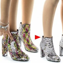 Bamboo Living39 Reversible Sequins Block Heel Ankle Bootie