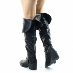 Bamboo Louie03 Faux Suede Thigh High Over Knee Boots W Block Heel & Foldable Flap