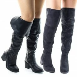 Bamboo Louie03 Faux Suede Thigh High Over Knee Boots W Block Heel & Foldable Flap