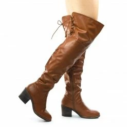 Louie05 By Bamboo, Faux Fur Inner Lining W Corset Lace Up Over Knee Thigh High Block Heel